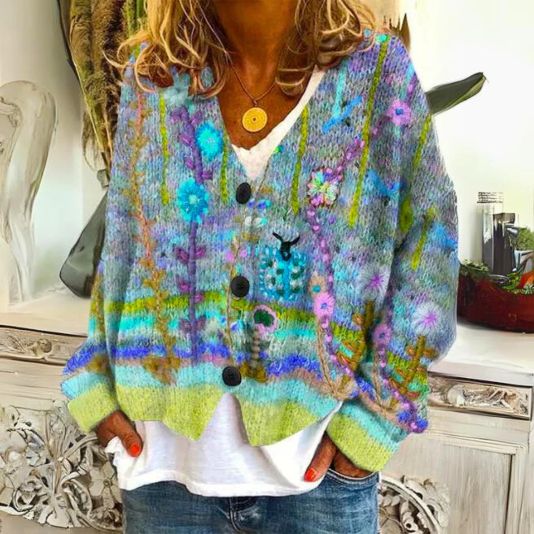 Charlotte - Cardigan Bohème Multicolore Broderies Florales Femme – Image 2