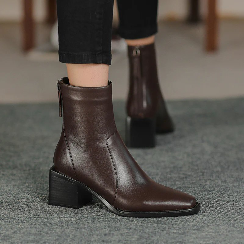 Bottines femme en cuir et microfibre