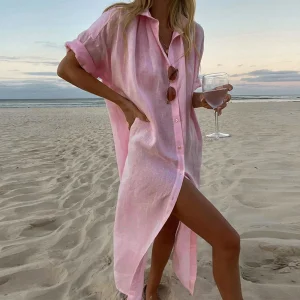 Élodie - Robe Chemise Avec Fentes Hautes Et Détails De Boutons Élégants