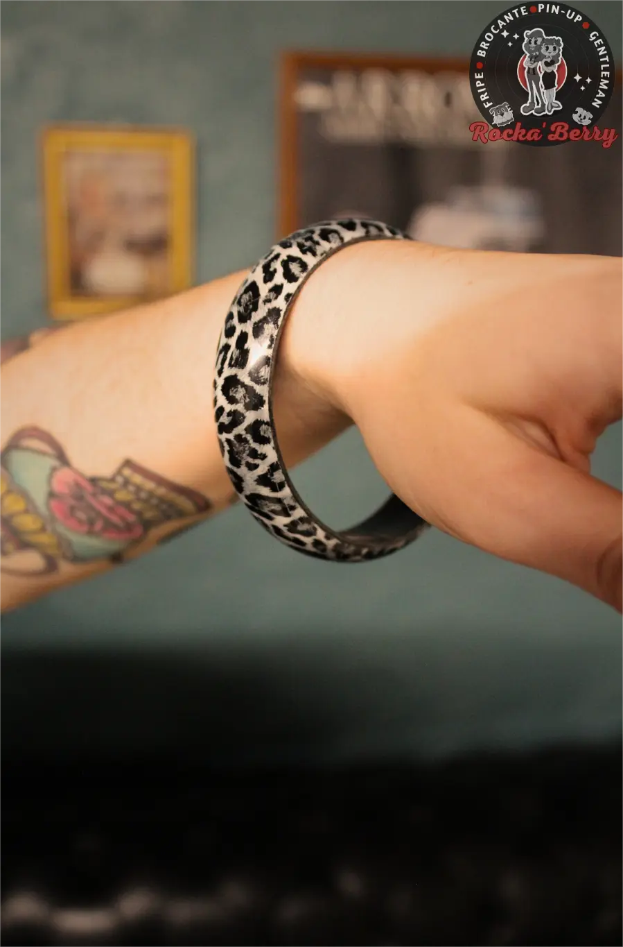 Gros Bracelet Vintage Léopard Gris