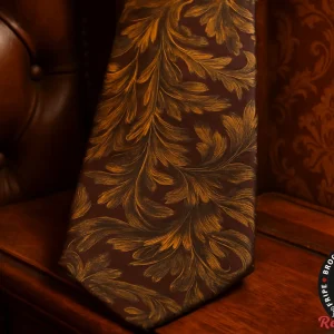 Cravate Vintage Rouge et Or Feuille de Chou - Made in France