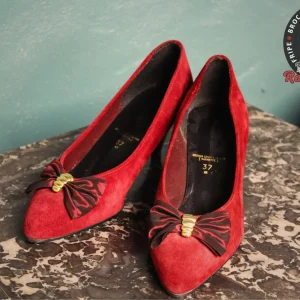 Escarpins Pin-up Vintage Bordeaux & Dorés - Made in France