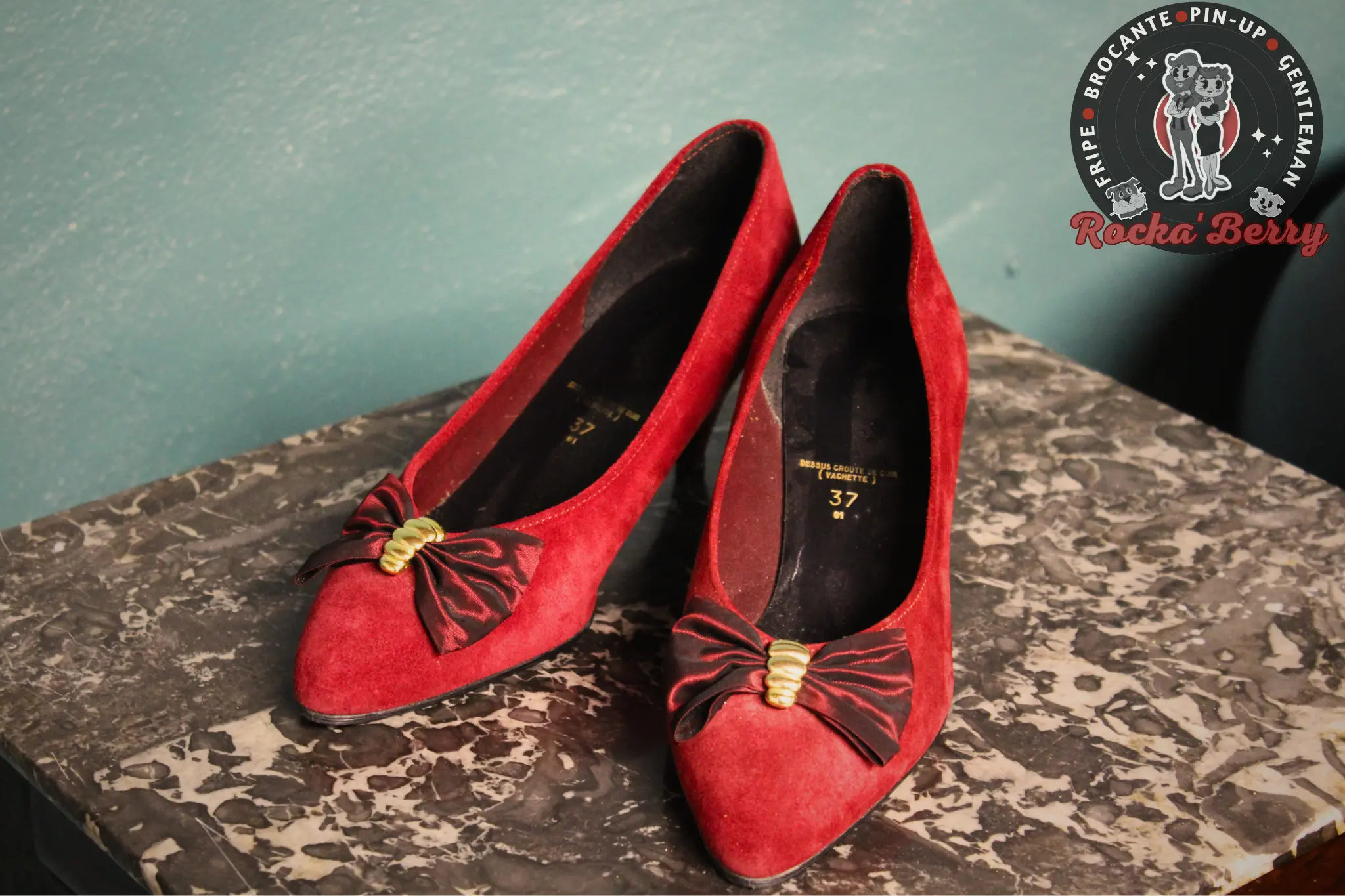 Escarpins Pin-up Vintage Bordeaux & Dorés - Made in France