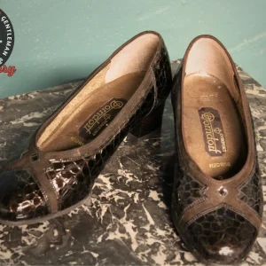 Escarpins Pin-up Vintage Marron Croco - Made in Switzerland
