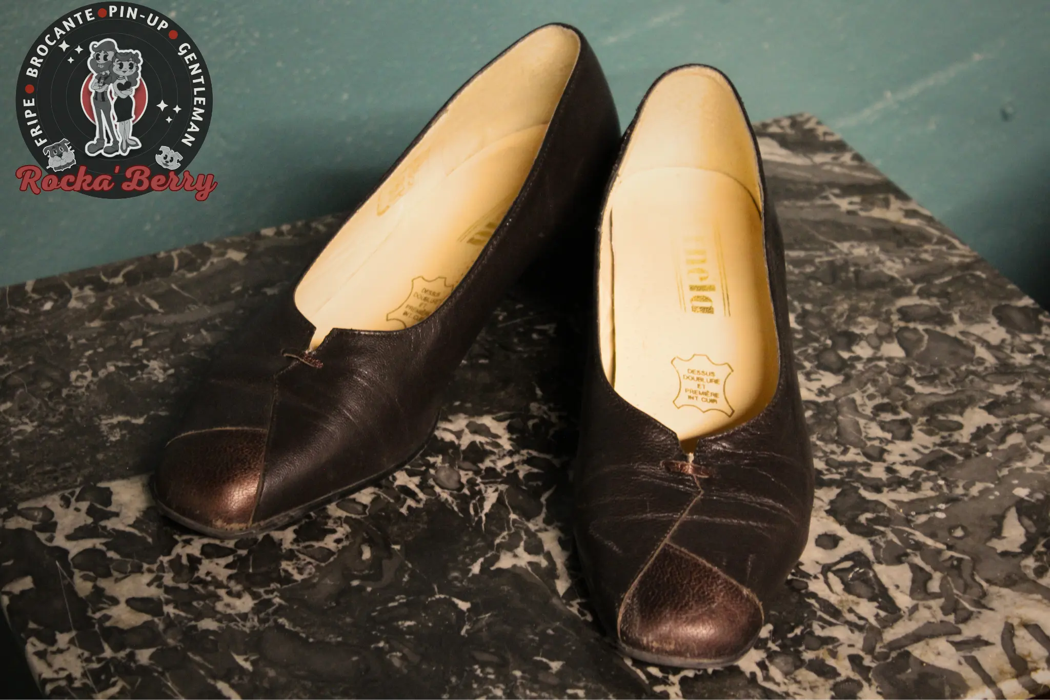 Escarpins Pin-up Vintage Marron Foncé Cuir - Made in France