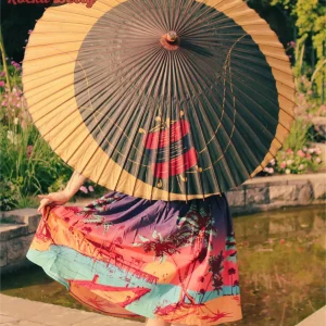 Ombrelle Vintage Asiatique Lampion Jaune & Verte