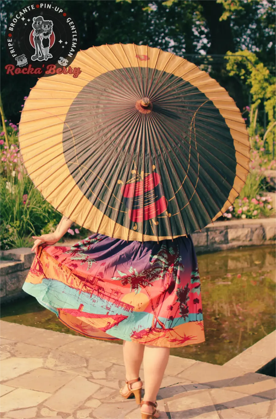 Ombrelle Vintage Asiatique Lampion Jaune & Verte