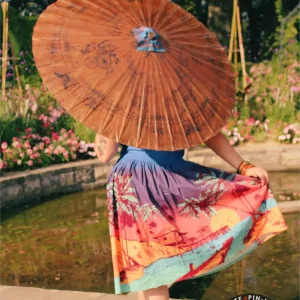 Ombrelle Vintage Japonaise Marron Motifs Yokai