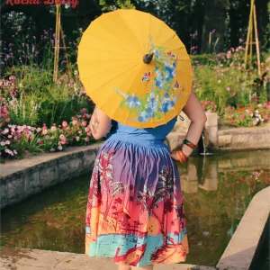 Ombrelle Vintage Papillon Jaune et Bleu