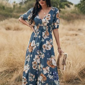 Robe Longue Fendue Fleurie – Léonore