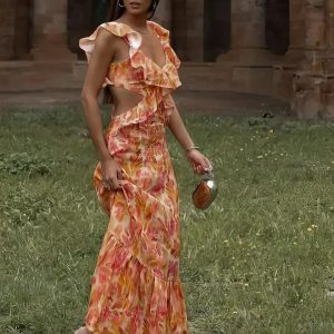 Robe Longue Fleurie Dos Ouvert – Frédérique