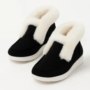 Bottines en Suède avec Bord Fuzzy pour Femmes
