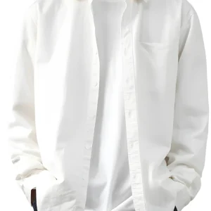 Chemise blanche homme coton col revers manches longues