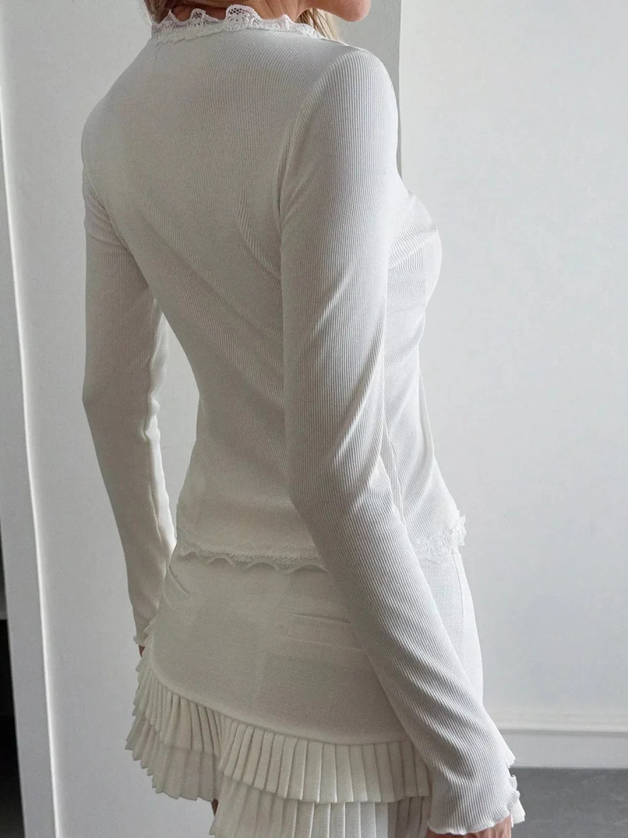 Haut Femme Dentelle Élégant Manches Longues Col Dégagé – Image 5