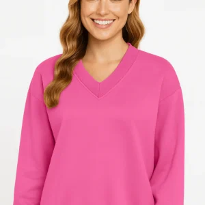 Sweat-shirt décontracté à col en V pour femmes en tissu extensible