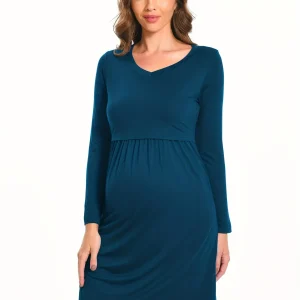 Chemise de Nuit pour Allaitement à Manches Longues