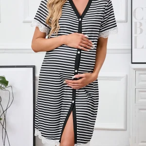 Chemise de Nuit Maternité à Rayures