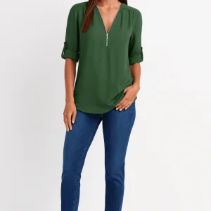 Top ample avec col en V et fermeture à glissière